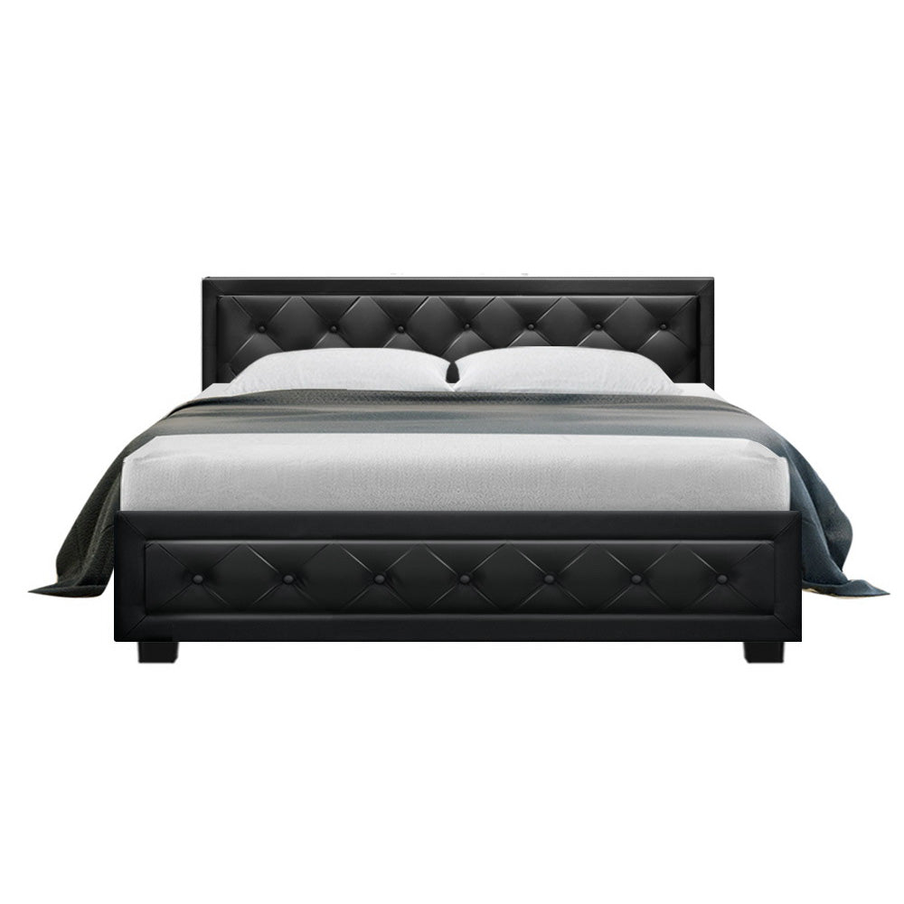 Artiss Tiyo Bed Frame PU Leather Lift Storage - Black Queen
