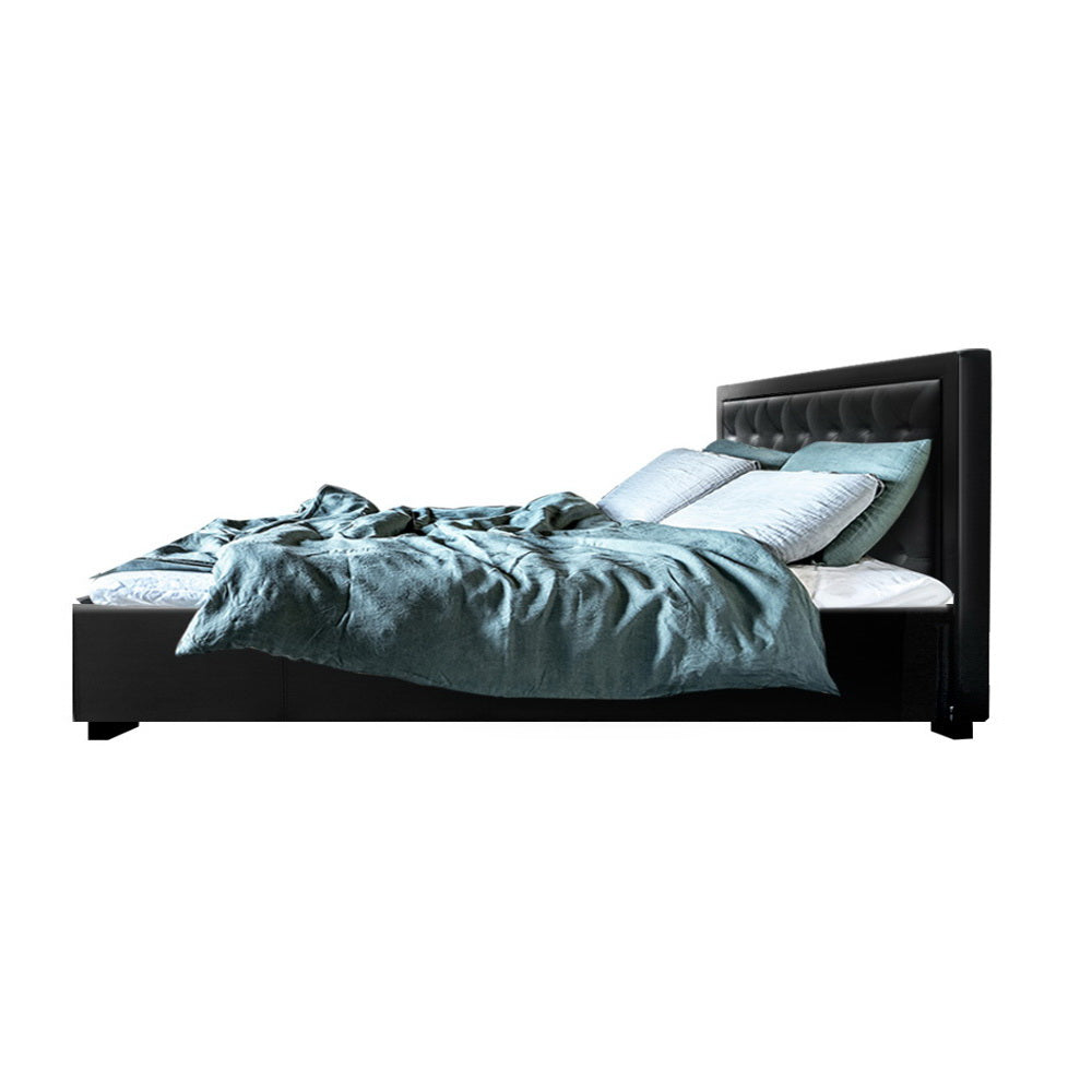 Artiss Tiyo Bed Frame PU Leather Lift Storage - Black Queen