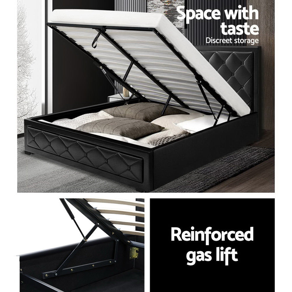 Artiss Tiyo Bed Frame PU Leather Lift Storage - Black Queen