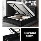 Artiss Tiyo Bed Frame PU Leather Lift Storage - Black Queen