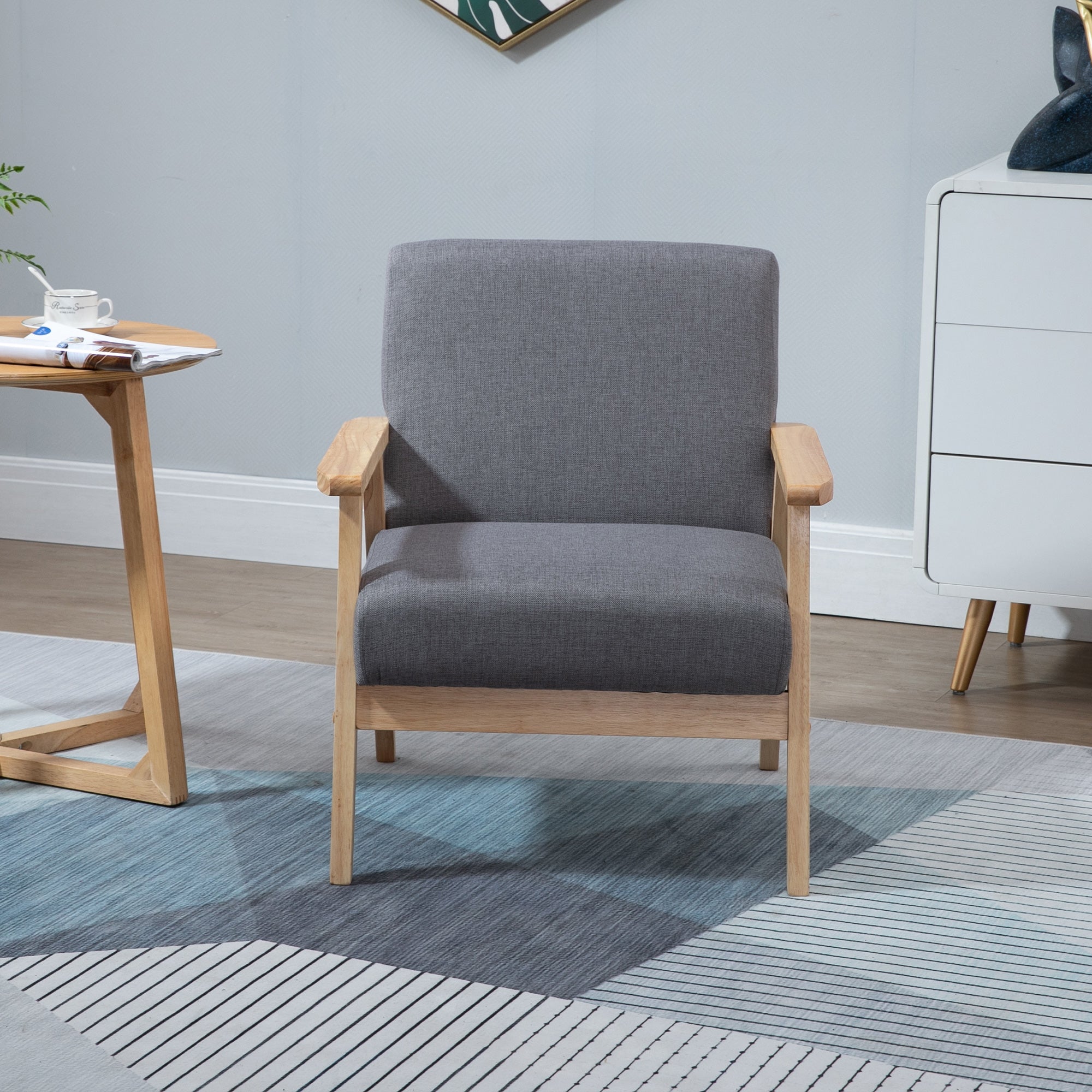 Billie Minimalistic Accent Chair with Thick Linen Cushions-Grey