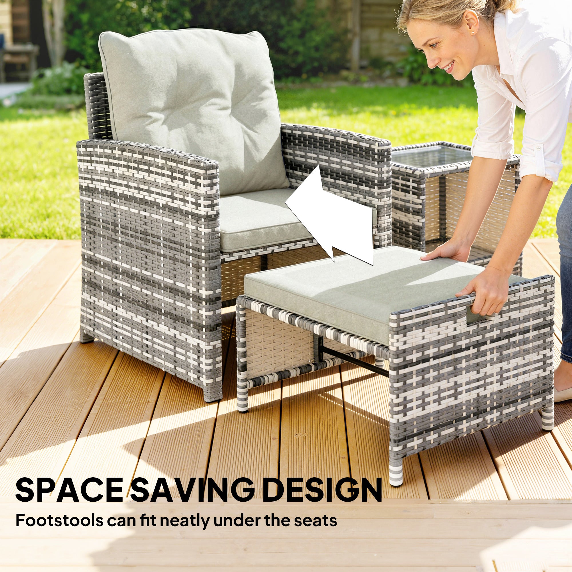 Athena 5 Piece Patio Furniture Set with Ottomans and Glass Table-Cream White
