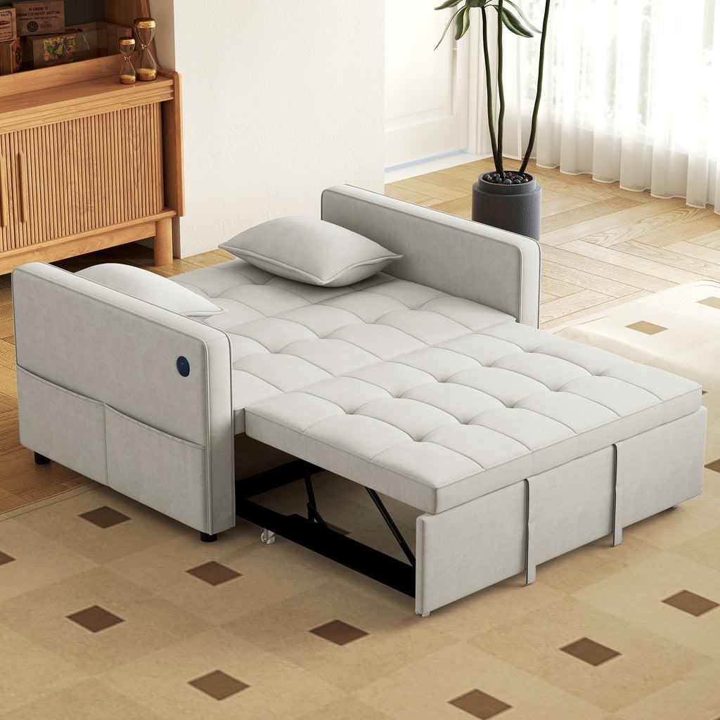Ari 3 in 1 Convertible Sofa Bed with Adjustable Backrest and USB Ports-Beige