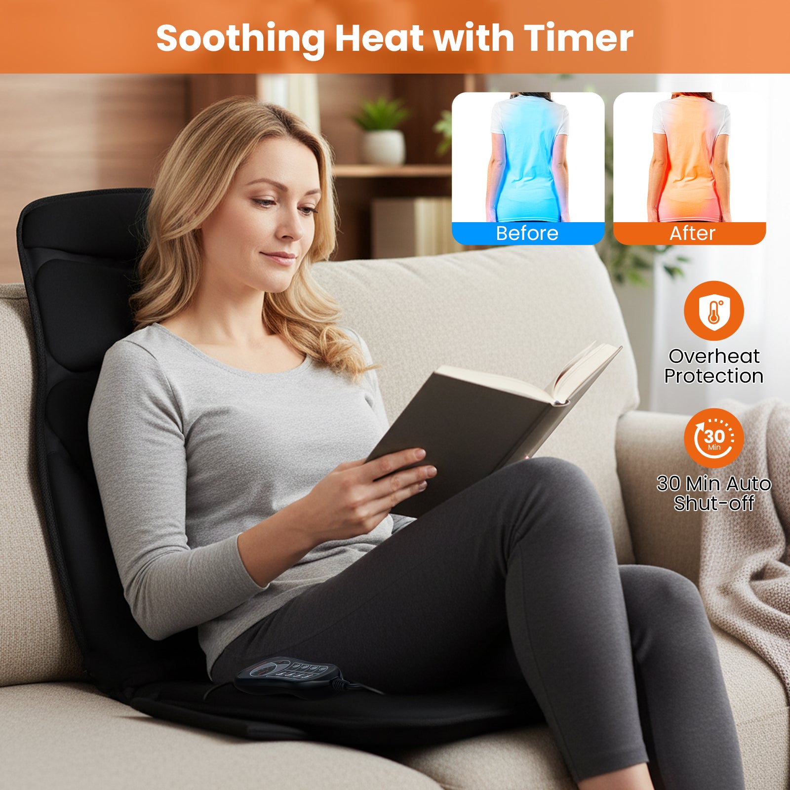 Artemis Back Massager Seat Cushion with Heat &amp; 10 Vibration Motors–Full‑Body Comfort, Anywhere