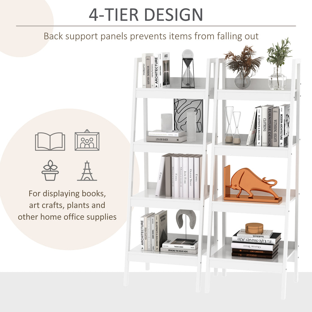 Keegan Set of 2, 4 Tier Ladder Shelf Bookcase/Multi-Use Display Rack for Home Office or Living Room-White