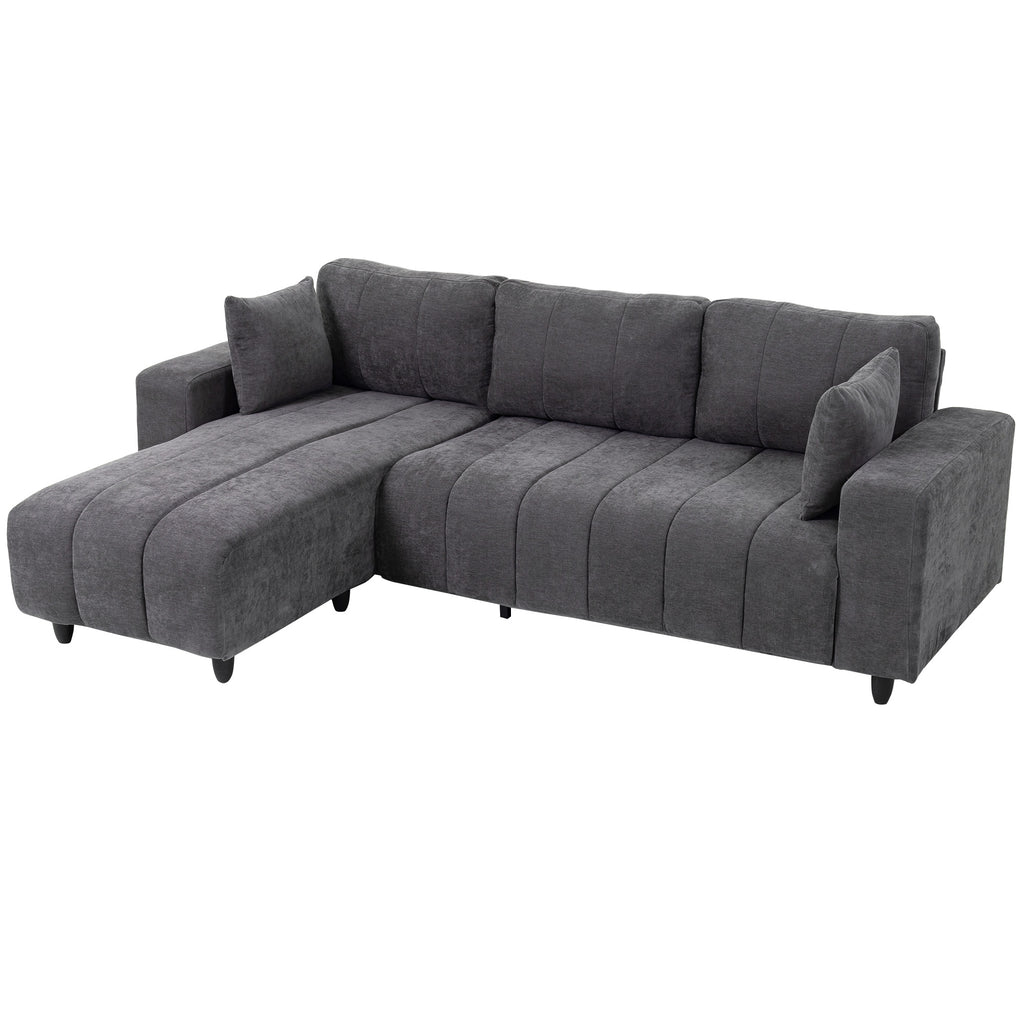 Wilshere Reversible Sectional with Integrated Seat, 3 Seater L-Shaped Sofa with Changeable Chaise, Spring Cushion, 2 Pillows, Grey