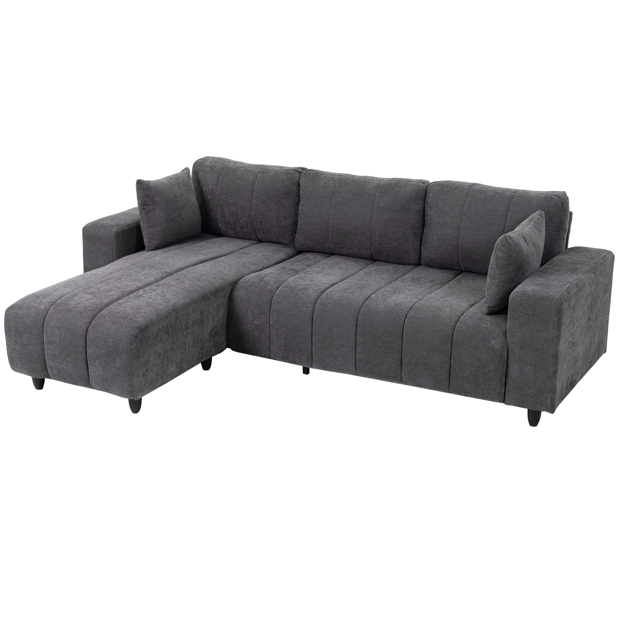 Wilshere Reversible Sectional with Integrated Seat, 3 Seater L-Shaped Sofa with Changeable Chaise, Spring Cushion, 2 Pillows, Grey