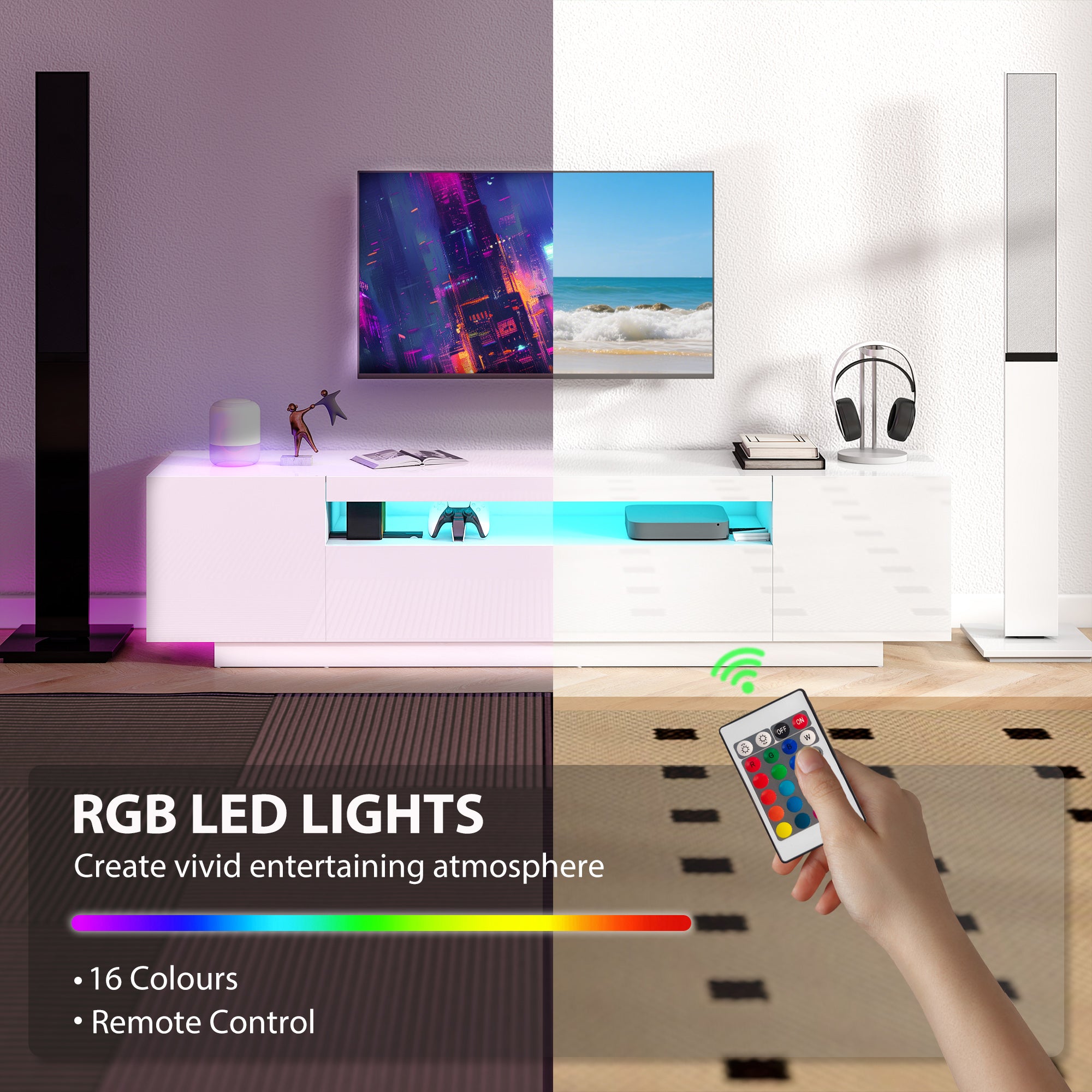 Greer Entertainment Center with RGB LED Lights