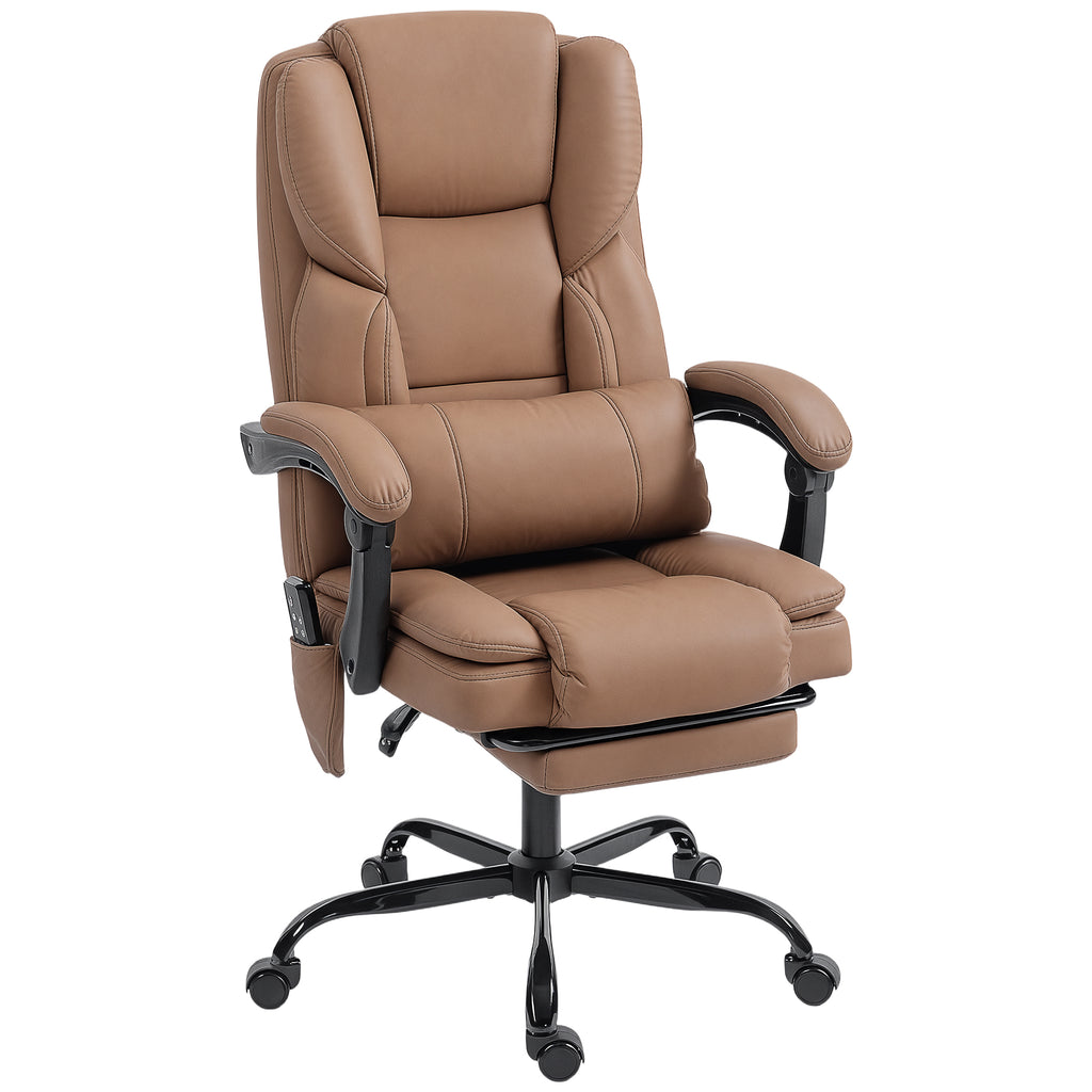 Elite Office Chair with Massage, Pet-Friendly Faux Leather Reclining Desk Chair with Lumbar Support, Footrest, Brown