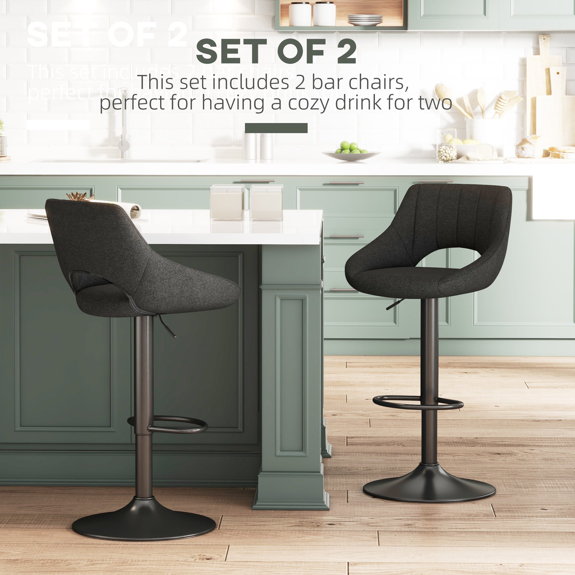 Clay Upholstered Height Adjustable Counter/Barstools with Swivel Seat-Set of 2-Black
