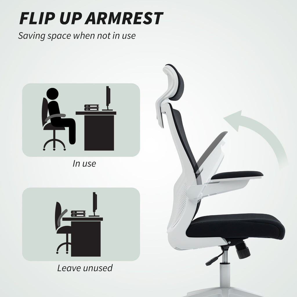 Andre Ergonomic Office Chair, Swivel Desk Chair with Adjustable Lumbar Support, Headrest and Height, Flip-up Armrests, Black