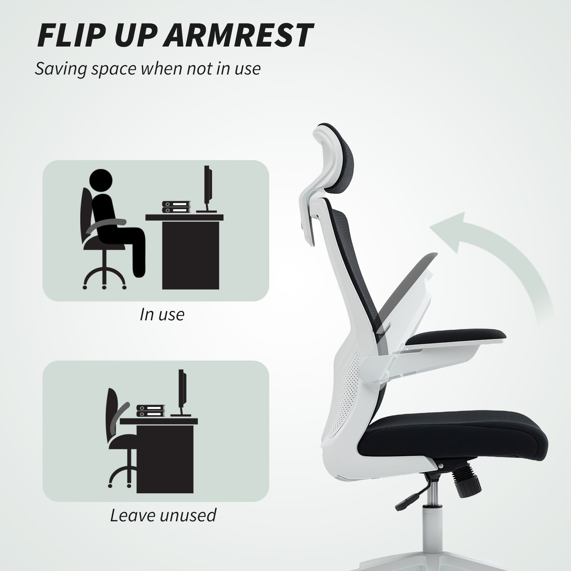 Andre Ergonomic Office Chair, Swivel Desk Chair with Adjustable Lumbar Support, Headrest and Height, Flip-up Armrests, Black