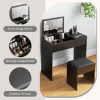 Mia Modern Vanity Set with Flip Top Mirror and Cushioned Stool, Dressing Table with Storage Drawer for Bedroom, Black