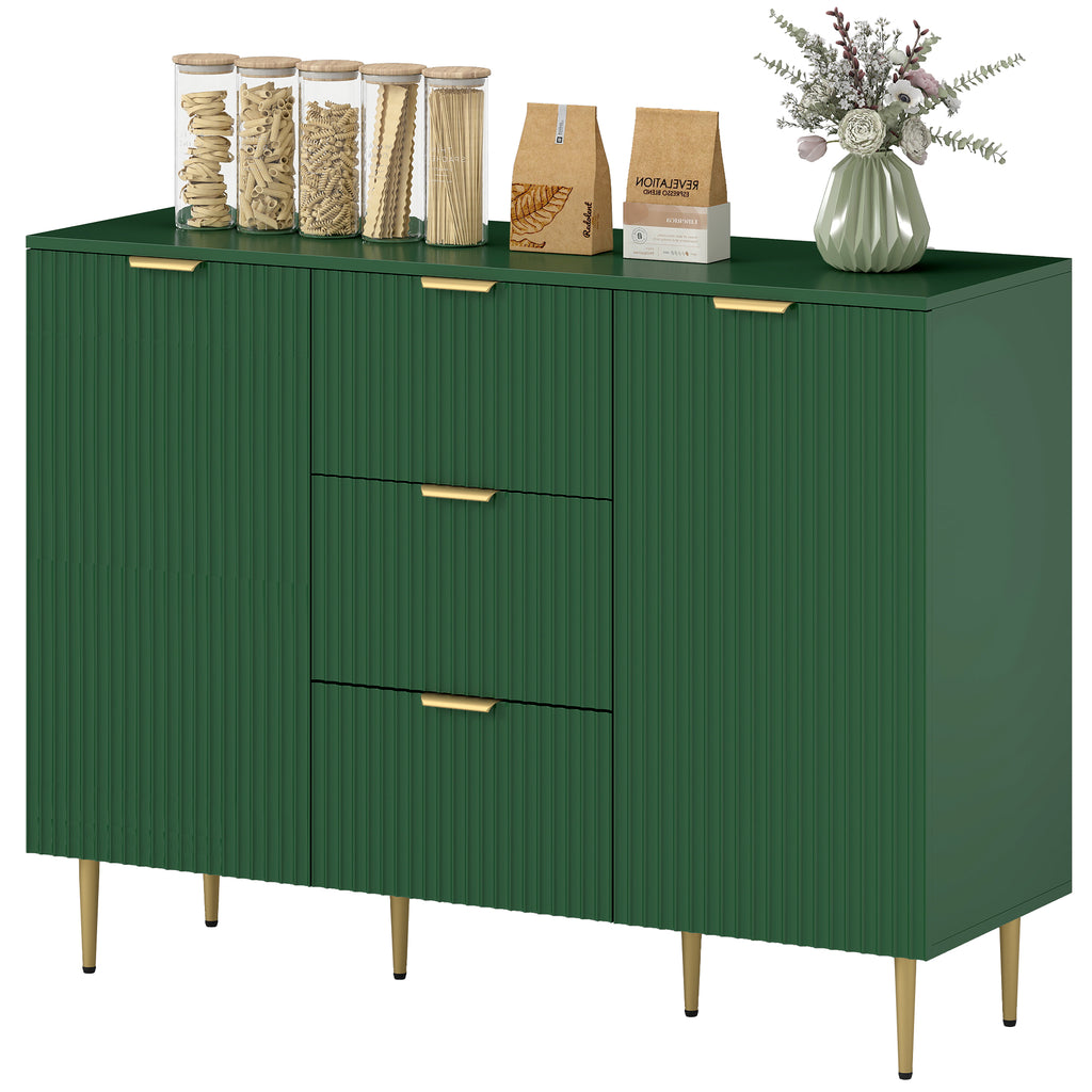 Ellis Modern Kitchen Storage Cabinet, Sideboard Buffet Cabinet w/ 3 Drawers and Adjustable Shelves for Kitchen Hallway, Green