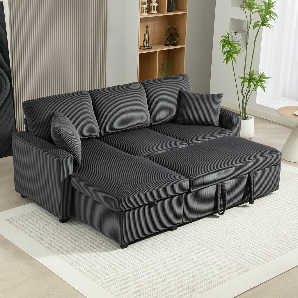 Leo 81" Sleeper Sectional with Storage Chaise-Dark Grey