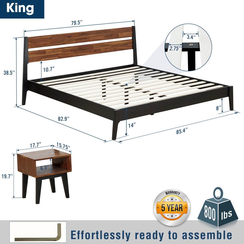Slother Emery Solid Wood Bed Frame & Nightstand Bedroom Set