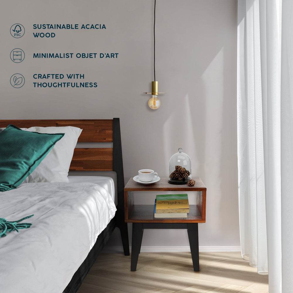 Slother Emery Solid Wood Bed Frame & Nightstand Bedroom Set