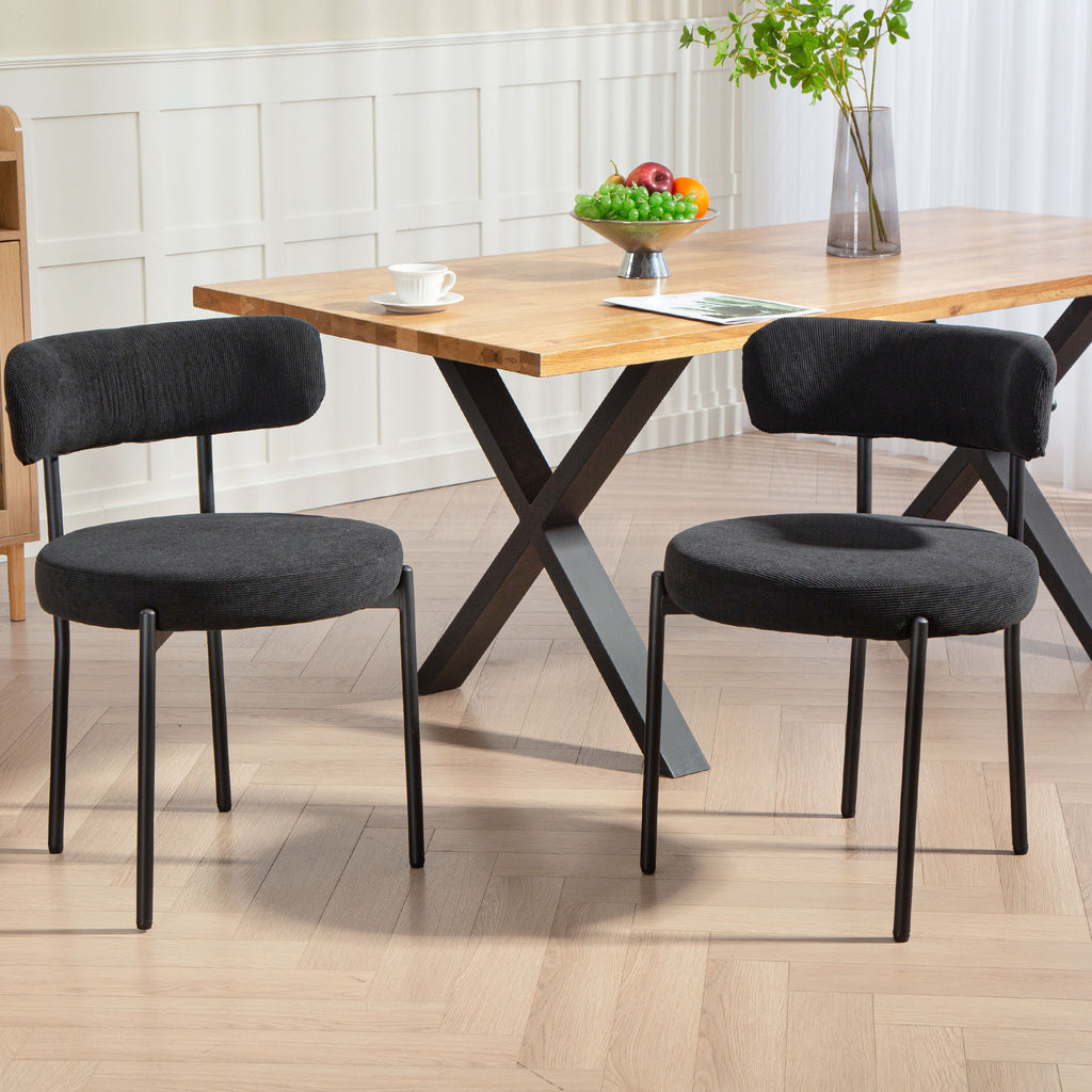 Cruz 4 Pieces Kitchen Chairs, Modern Dining Chairs w/ Corduroy Upholstery and Steel Legs for Living Room, Black