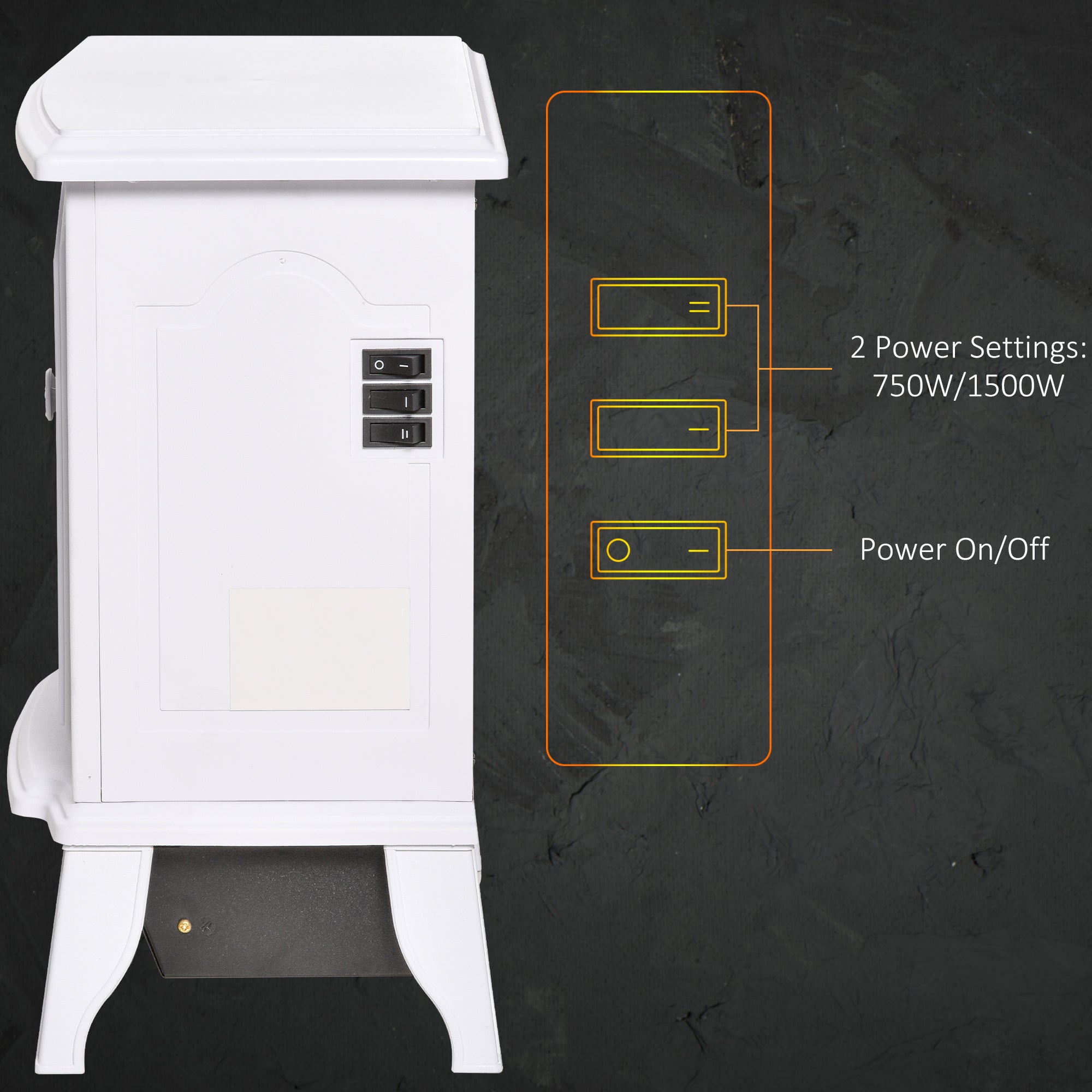 Clover electric fireplace heater with realistic flame effect and modern indoor heating design