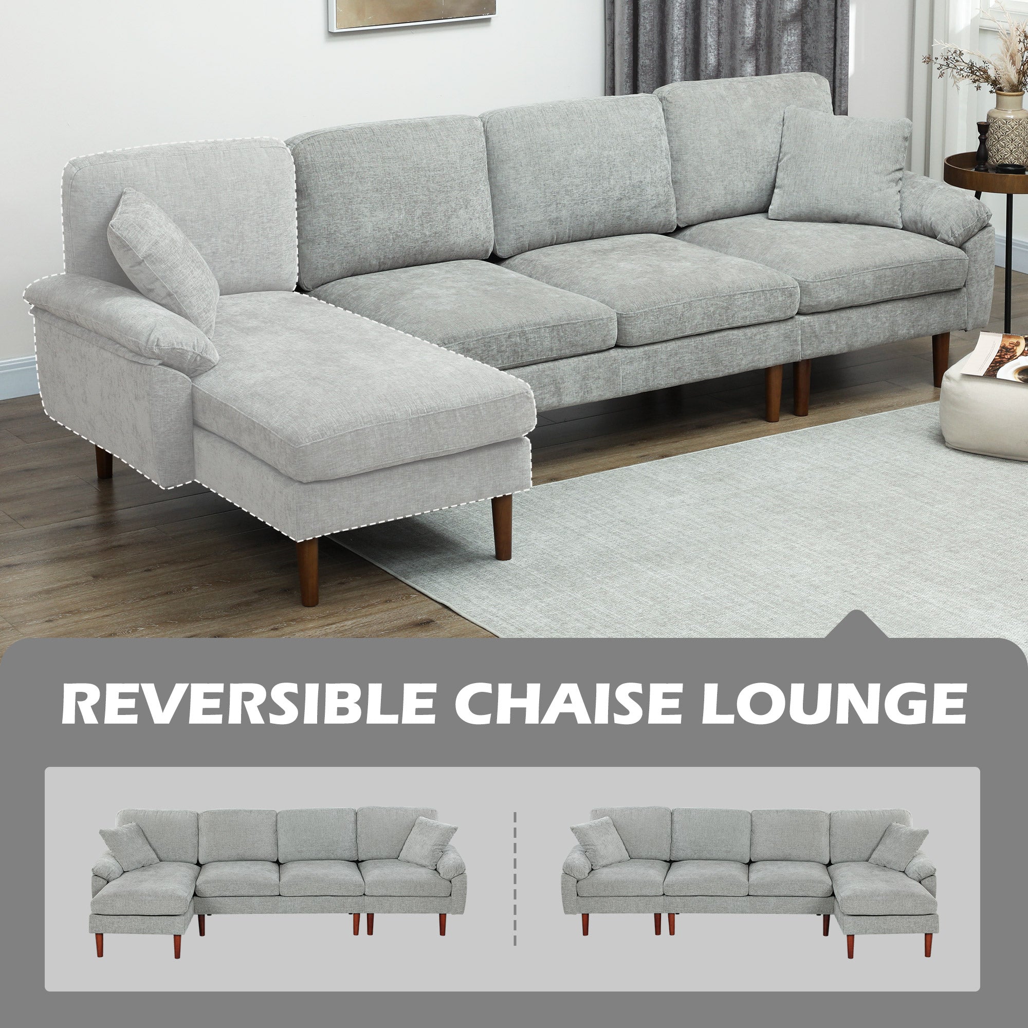 Elliott Modern Reversible Sectional with Changeable Chaise Lounge-Grey