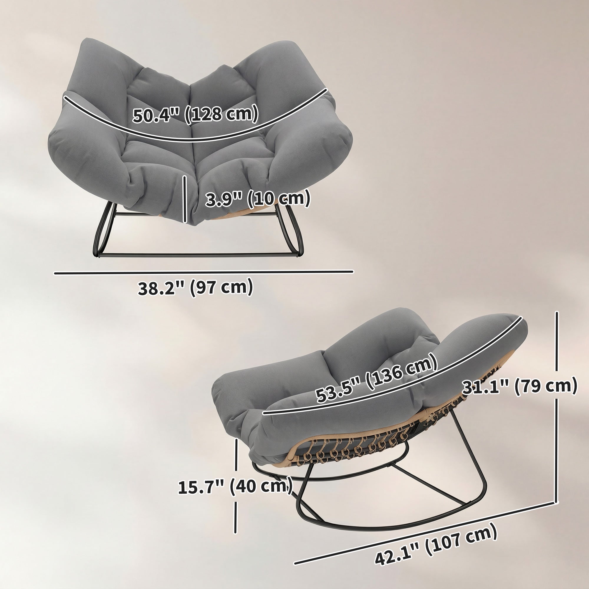 Hadley Indoor and Outdoor Oversized Papasan-Rocking Egg Chair-Grey