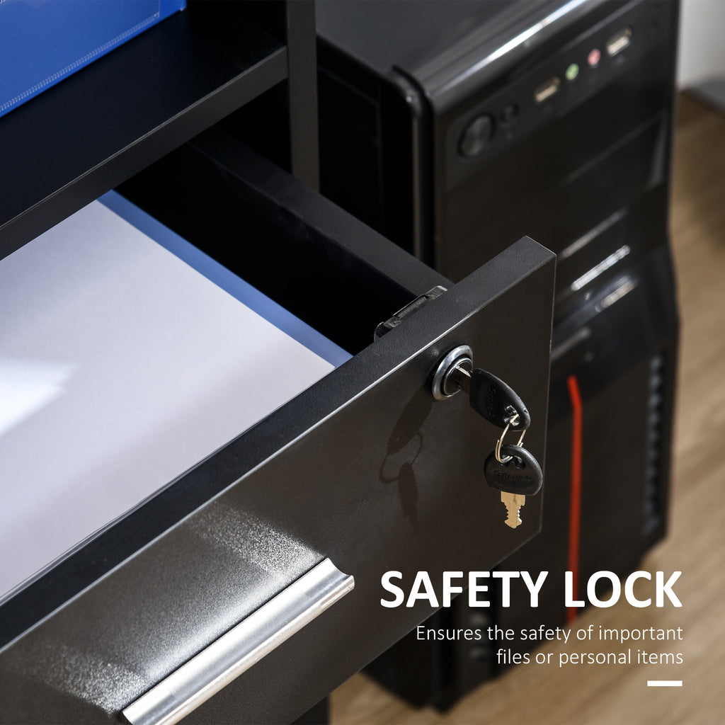 Bloom 57" Computer Desk with Drawers, Home Office Desk with Keyboard Tray, Open Shelves and Lockable Drawer-Black