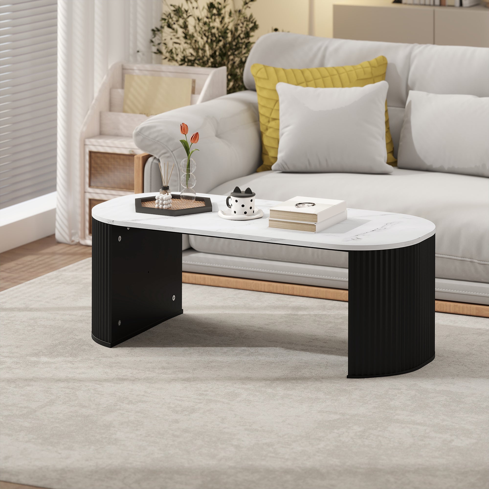 Modern Marble-Effect Living Room Table 