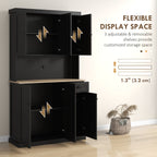Denver 71" Kitchen Pantry Buffet with Hutch Storage Cabinet Microwave Oven Stand with Drawer, Black