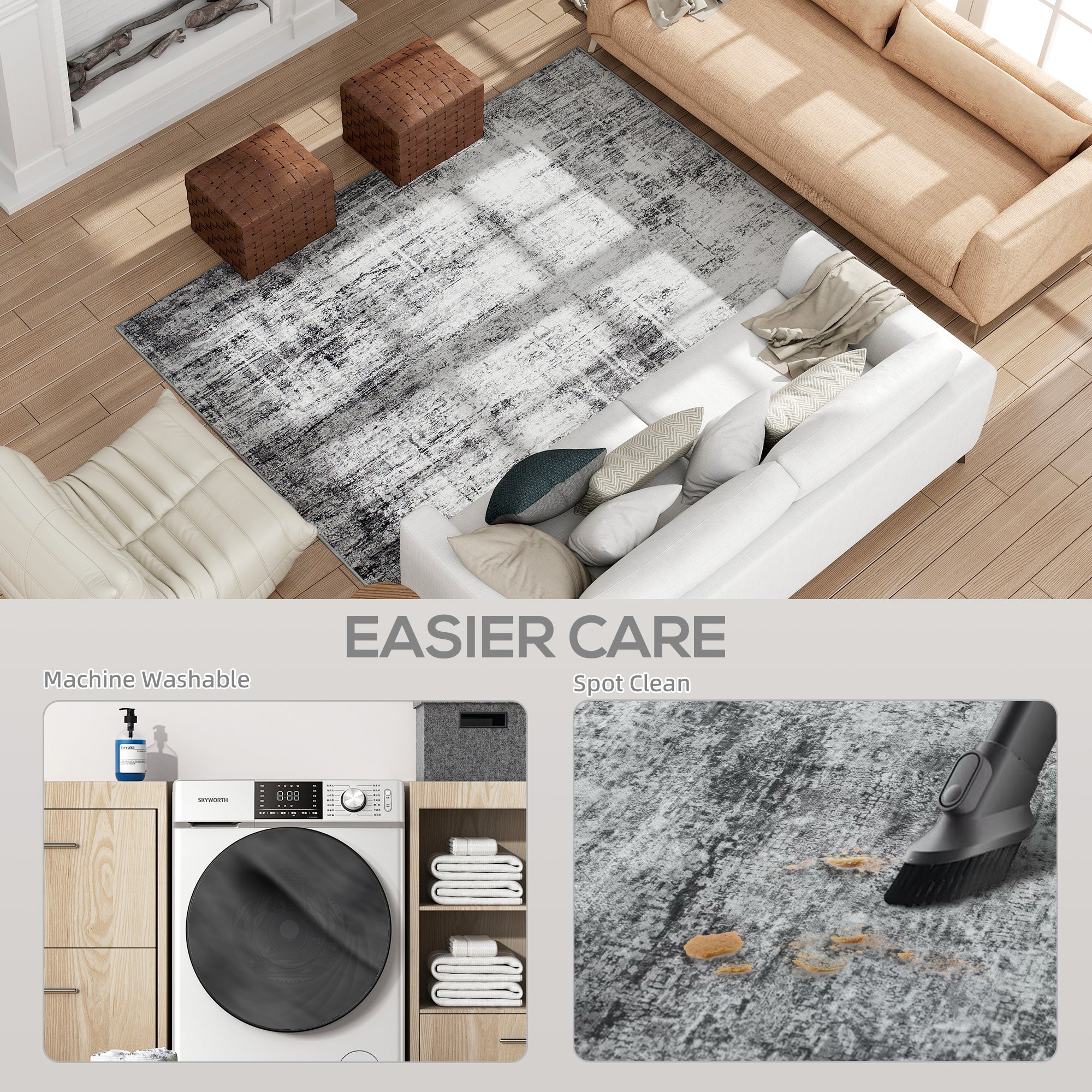 Cassidy 6x9 Modern Machine Washable and Non-Slip Area Rug-Grey