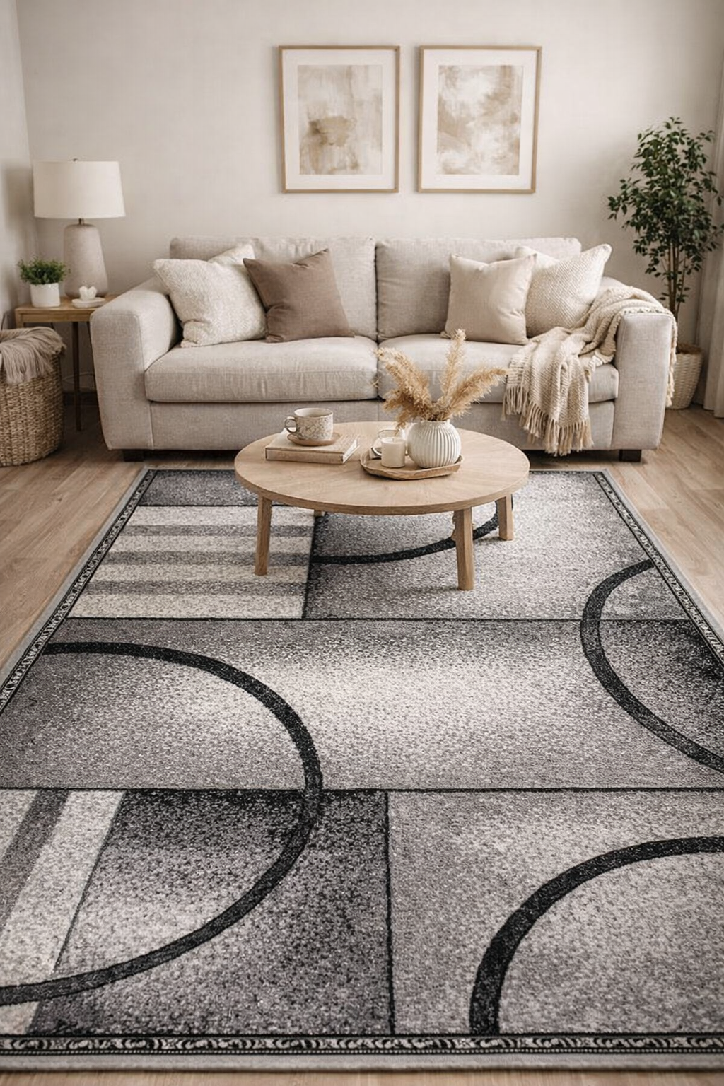 Dani Modern Geometric Grey/Black Shades Area Rug—5ft x 7ft