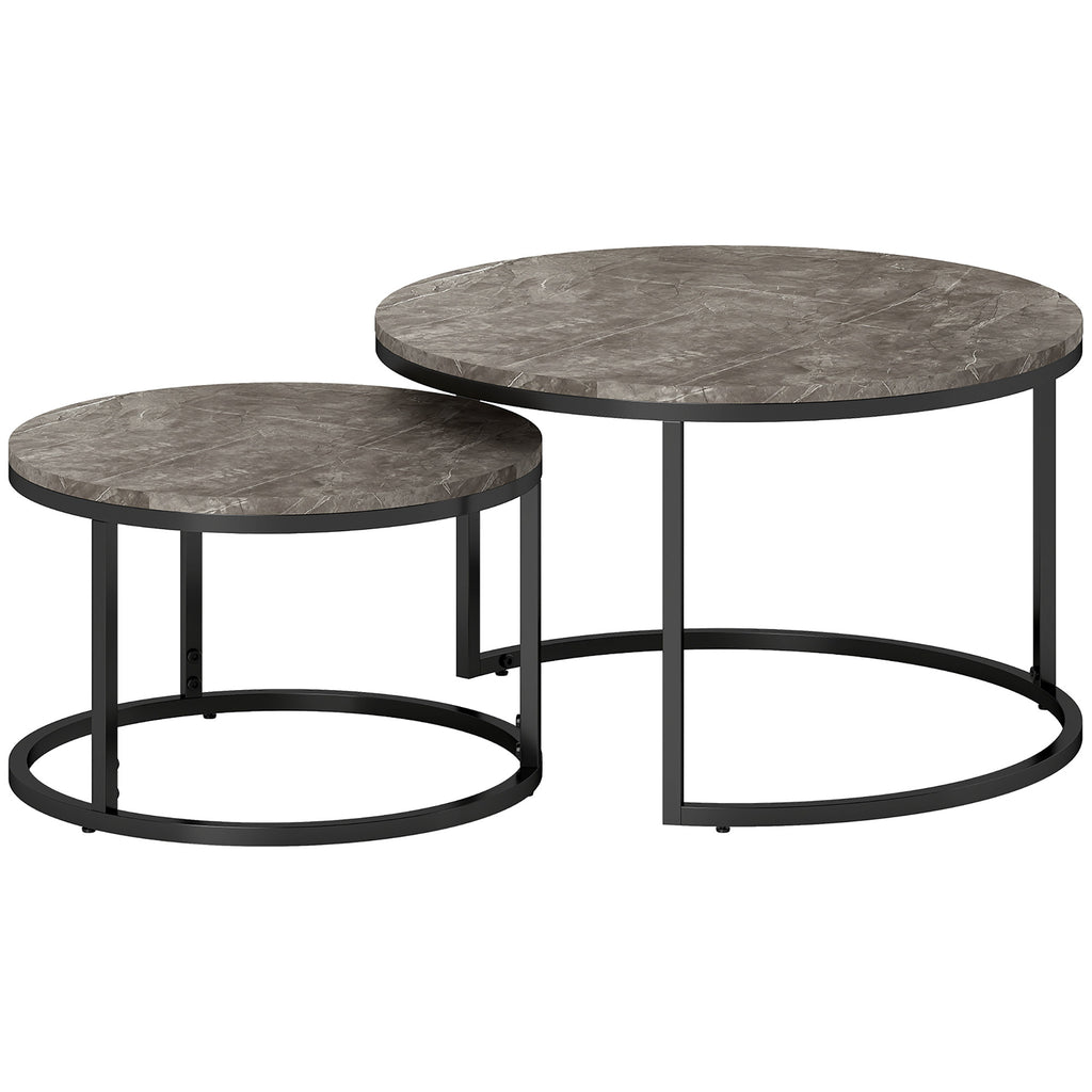 Zephyr Modern Coffee Table Set of 2, Nesting Side Tables w/ Metal Base for Living Room Bedroom Office Faux Marbled Grey