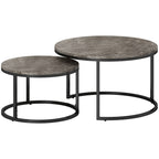 Zephyr Modern Coffee Table Set of 2, Nesting Side Tables w/ Metal Base for Living Room Bedroom Office Faux Marbled Grey