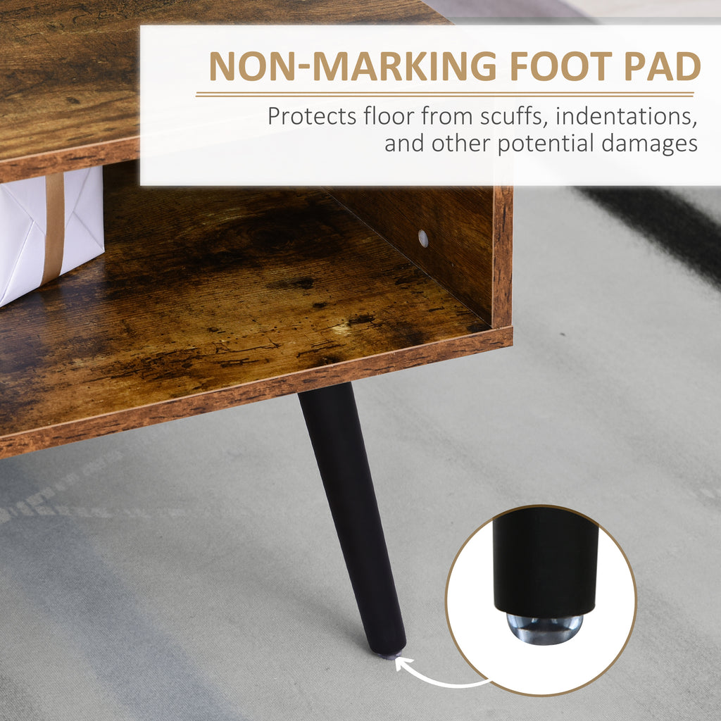 Omari Retro Coffee Table with Storage Shelf and Drawer for Living Room, Vintage Wooden Sofa Side Table, Rustic Brown