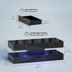Erin Modern Coffee Table with 2 Drawers and Adjustable LED Lights-High Gloss Black