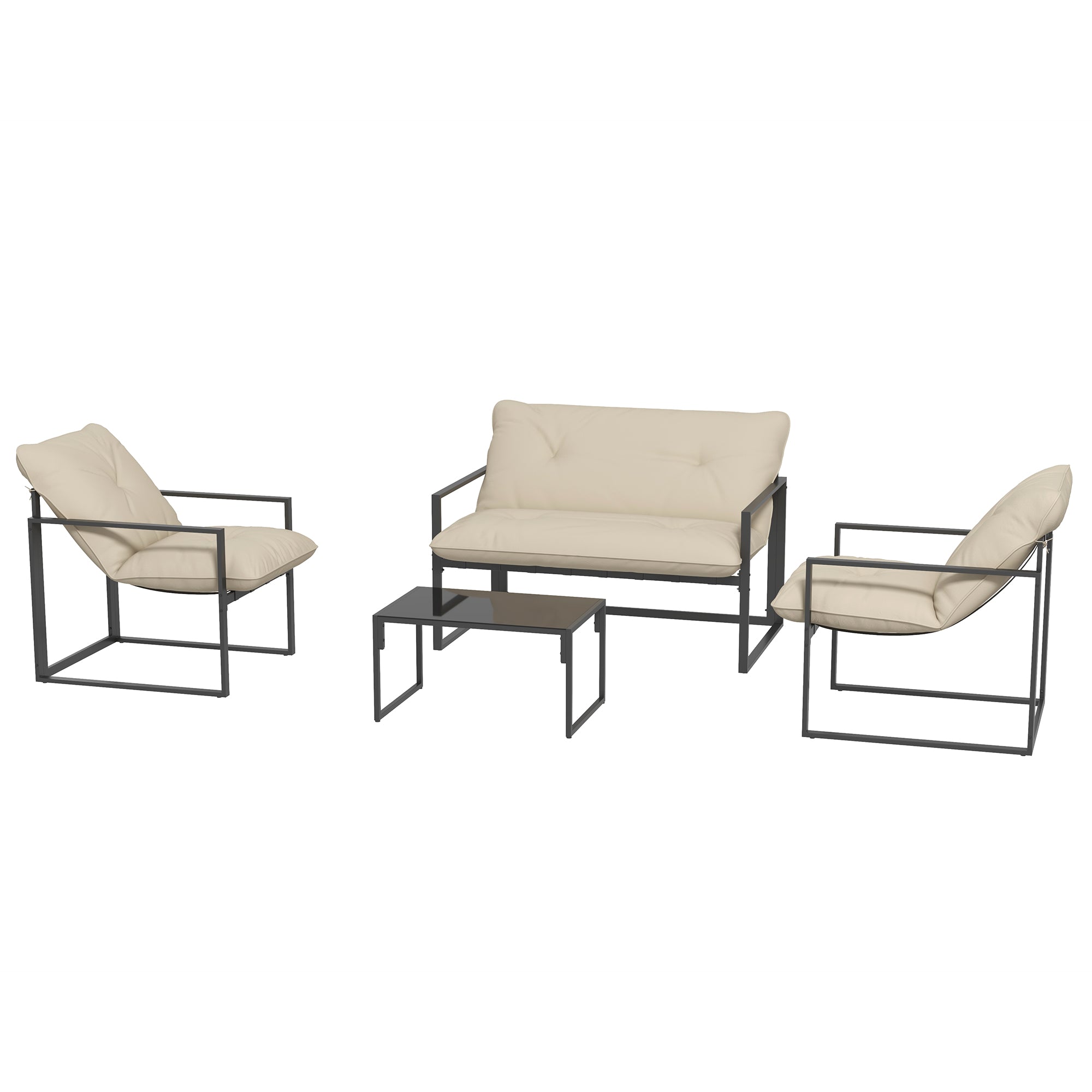 Alfie 4 Piece Patio Conversation Set with Tempered Glass Table-Grey