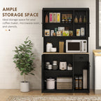 Denver 71" Kitchen Pantry Buffet with Hutch Storage Cabinet Microwave Oven Stand with Drawer, Black