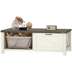 Lowen Farmhouse Coffee Table with Drawer, Open Storage Shelf for Living Room, Dining Room, Office, Distressed White