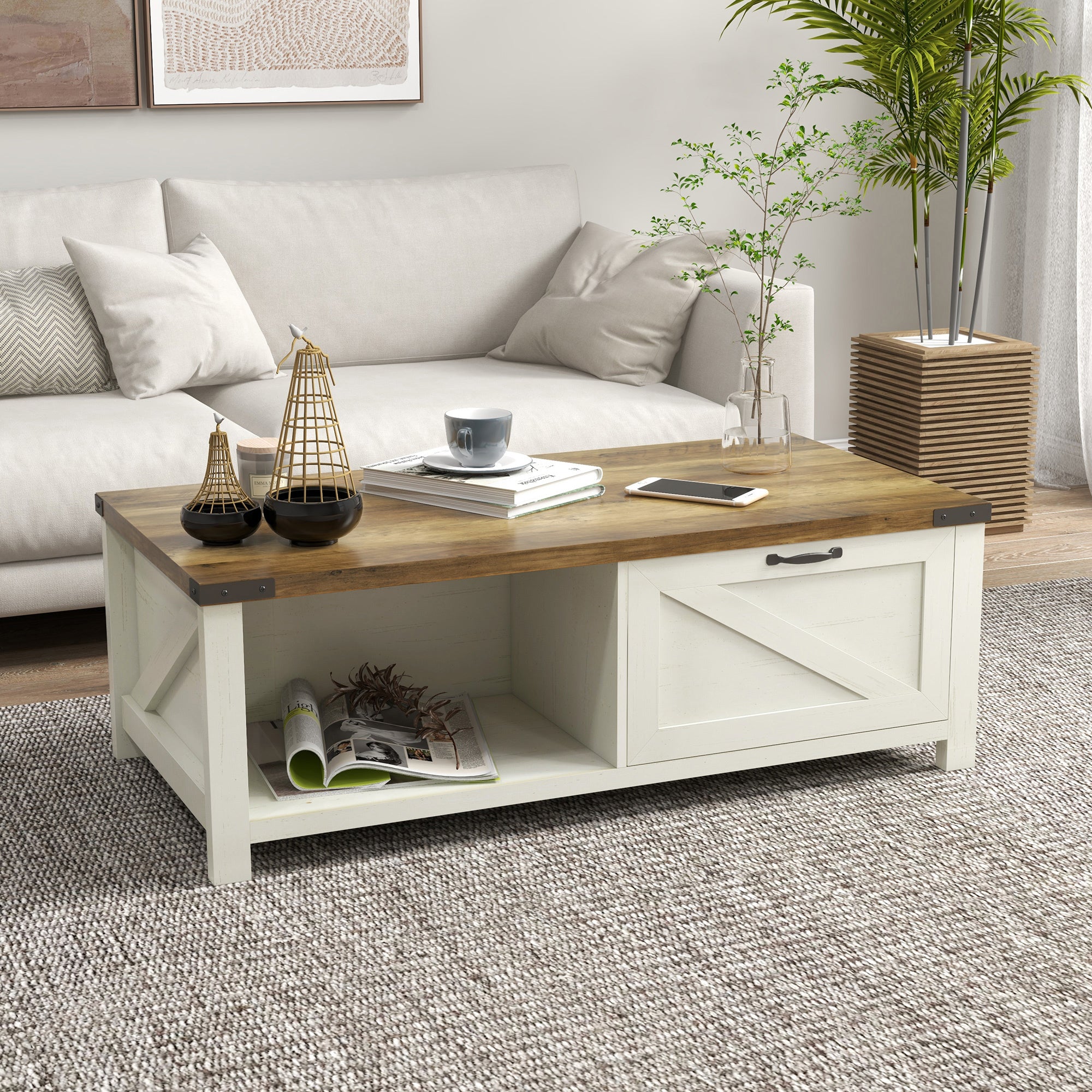Lowen Industrial Coffee Table Side End Table with Drawer