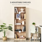 Leighton 5-Tier Storage Bookshelf with Adjustable Shelves-Natural Wood