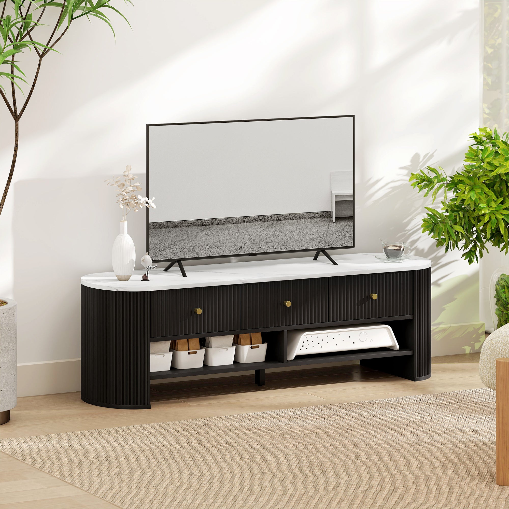 Colby TV Stand Modern TV Table with Marble-Effect Top