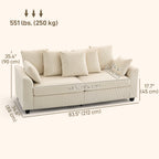 Ramsey Modern Corduroy 3 Seater Sofa with 8 Removable Pillows-Beige