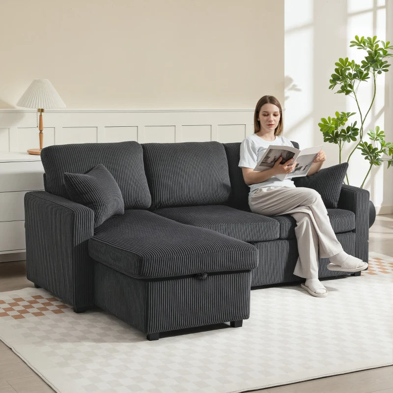 Leo 81" Sleeper Sectional with Storage Chaise-Dark Grey