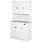 Denver 71" Kitchen Pantry Buffet with Hutch Storage Cabinet Microwave Oven Stand with Drawer, White, Oak