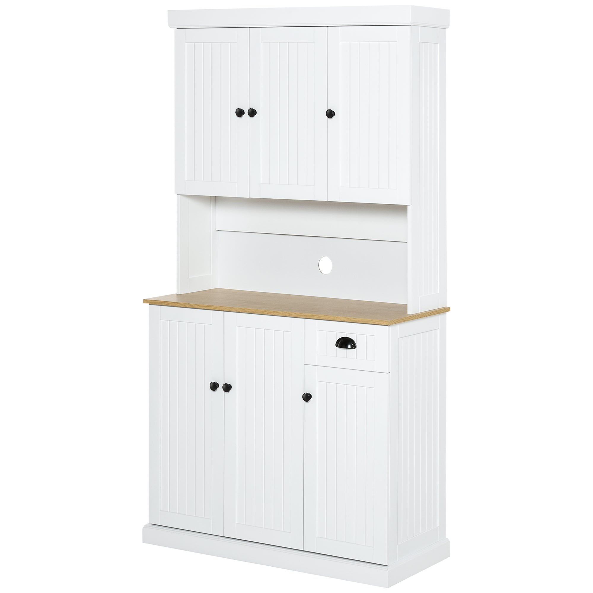 Denver 71" Kitchen Pantry Buffet with Hutch Storage Cabinet Microwave Oven Stand with Drawer, White, Oak