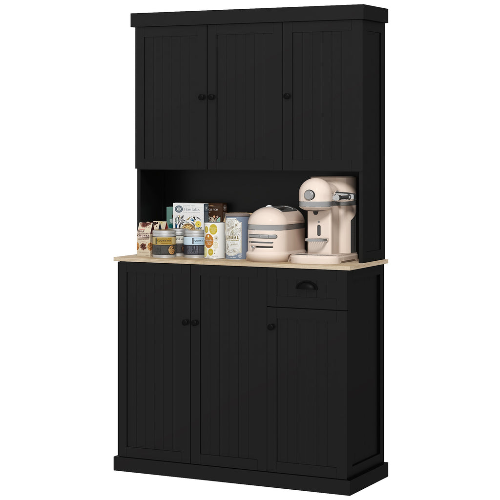 Denver 71" Kitchen Pantry Buffet with Hutch Storage Cabinet Microwave Oven Stand with Drawer, Black
