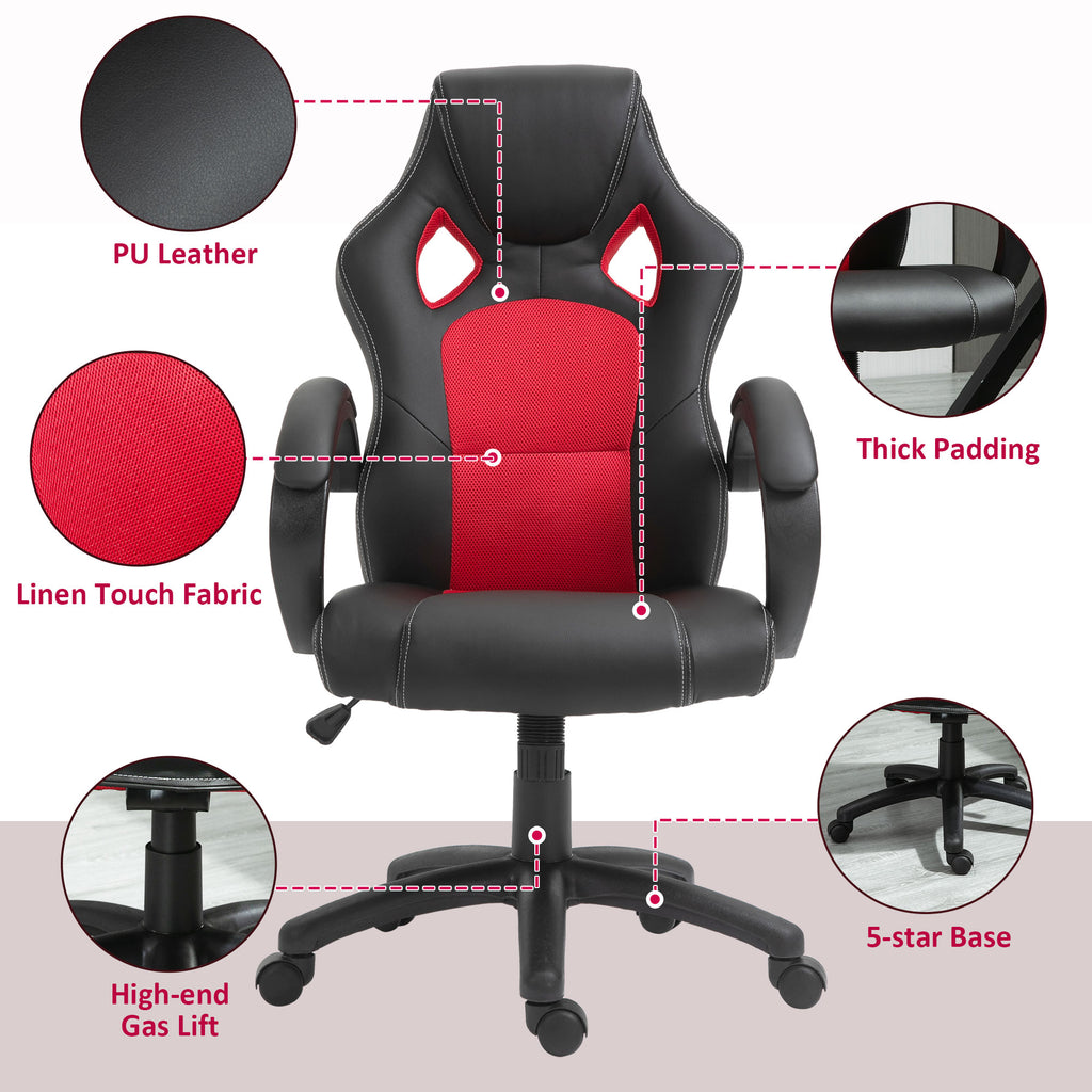 Foster Gaming Chair Office Chair Computer Desk Gamer Chair with Swivel Wheels, Padded Headrest, Tilt Function, Red