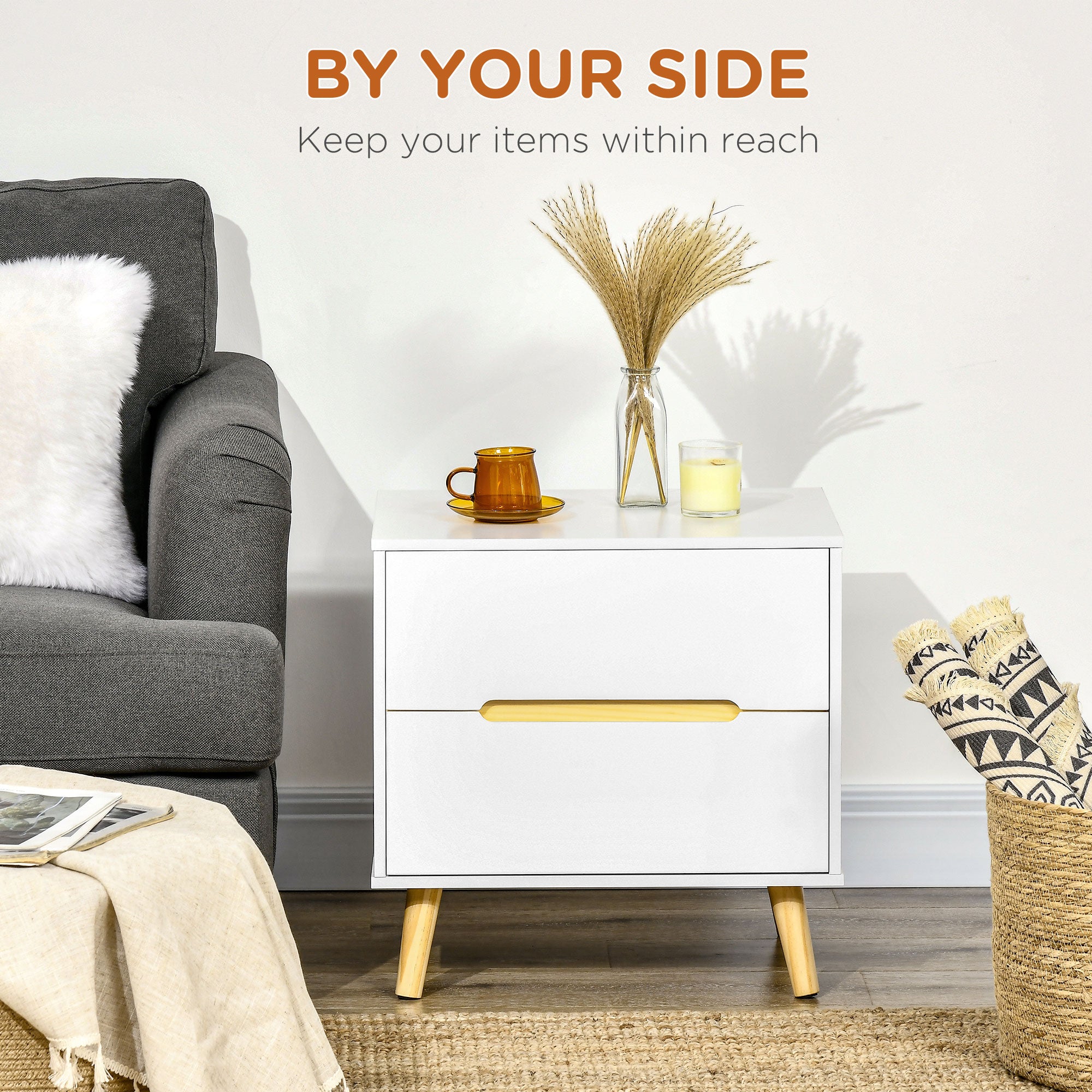 Willow Modern Nightstand/End Table with 2 Drawers-White
