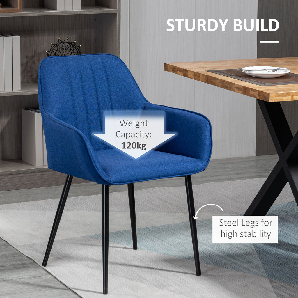 Robbie Blue Dining Chairs Set of 2, Upholstered Linen Fabric Accent Chairs with Metal Legs, Dark Blue