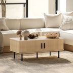 Brighton Coffee Table with Storage and Slatted Tambour Sliding Doors-Oak