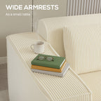 IVAN Boneless Couch, Corduroy 3 Seater Sofa with Deep Seat, Wide Armrests, 2 Pillows, Quick Assembly for Living Room, Beige